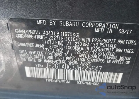 2018 Subaru Crosstrek 2.0I Premium from USA, damaged, VIN JF2GTADC3JH229647